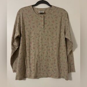 Vintage Northern Reflections Olive Floral Henley Long-Sleeve Shirt size L